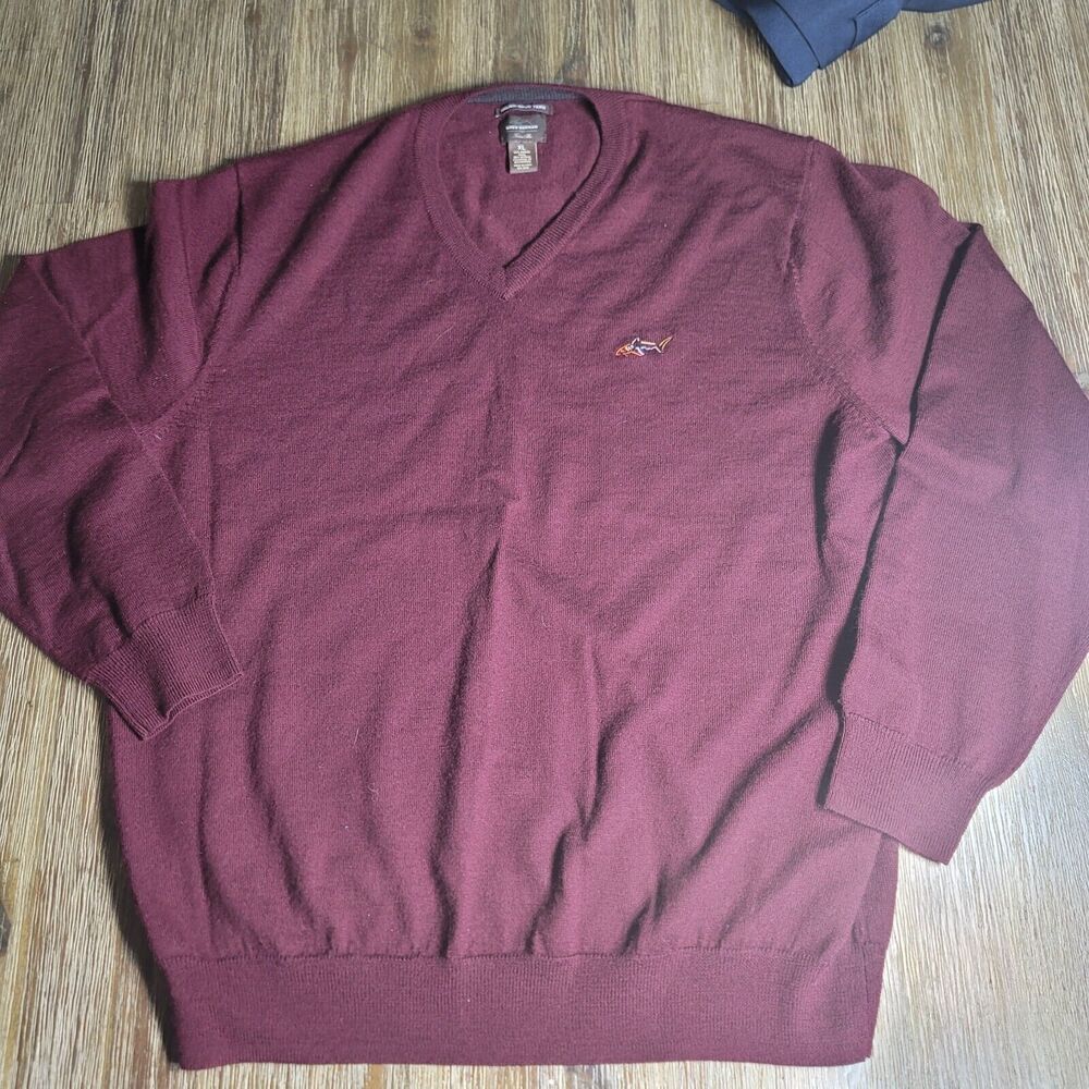 Greg Norman Tasso Elba Mens XL Maroon Sweater Italian Spun Yarn V Neck
